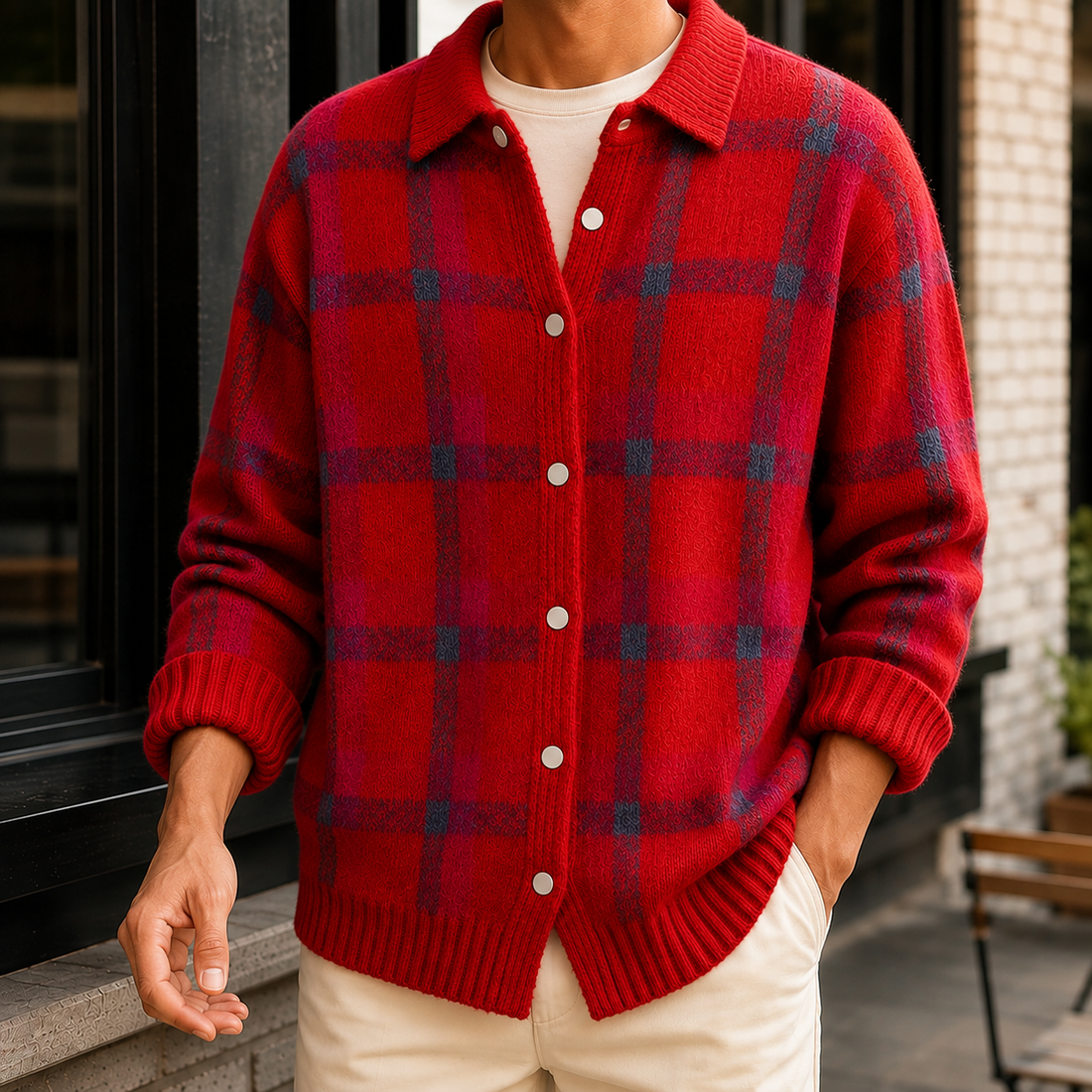 Marcel Plaid Cardigan - Red