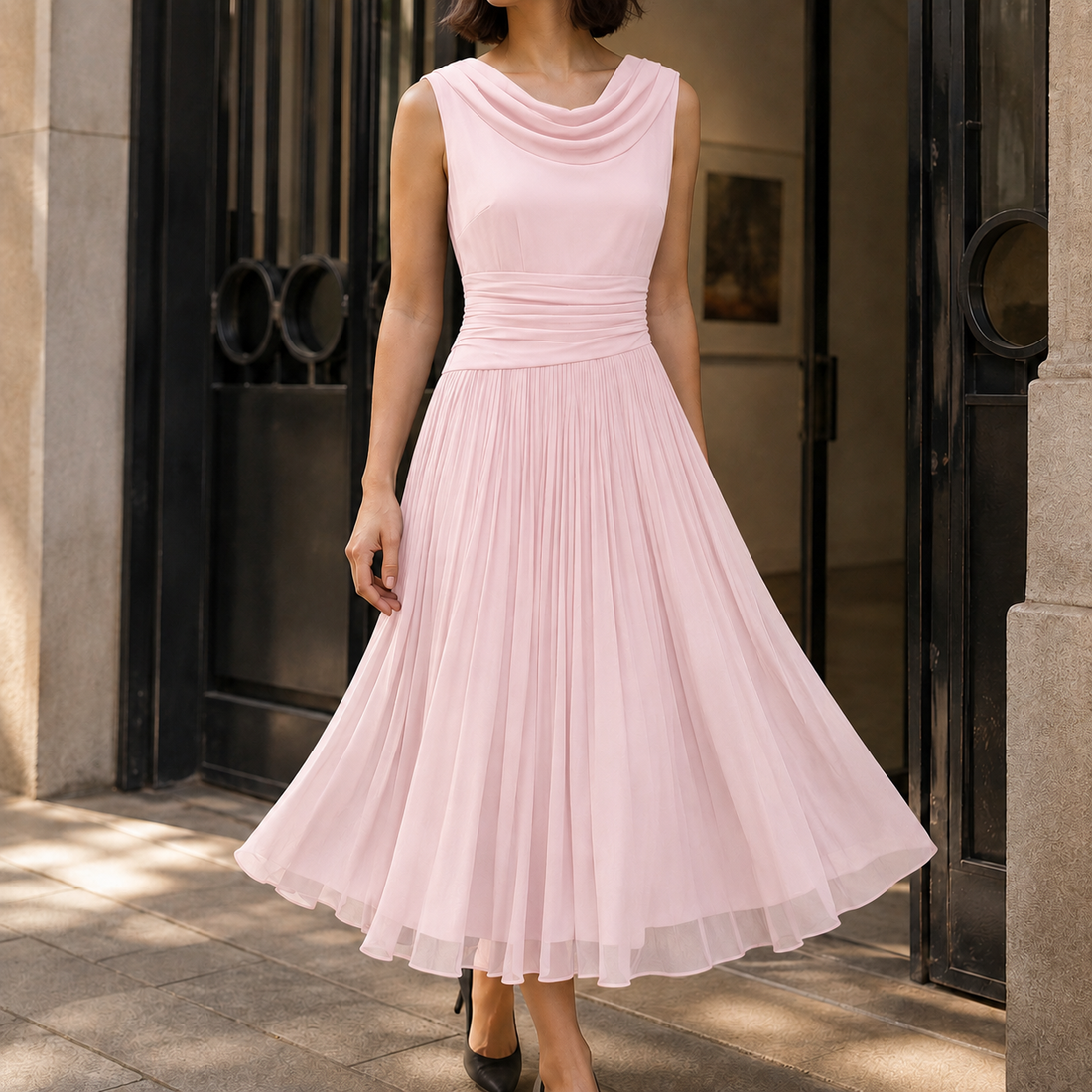 Mabel Cowl Neck Dress - Pink