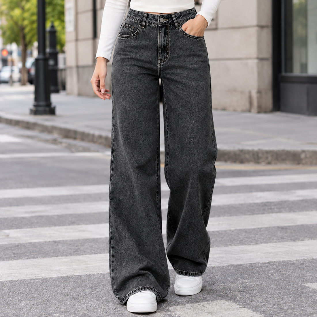 Katherine Wide Leg Pants - Black Gray