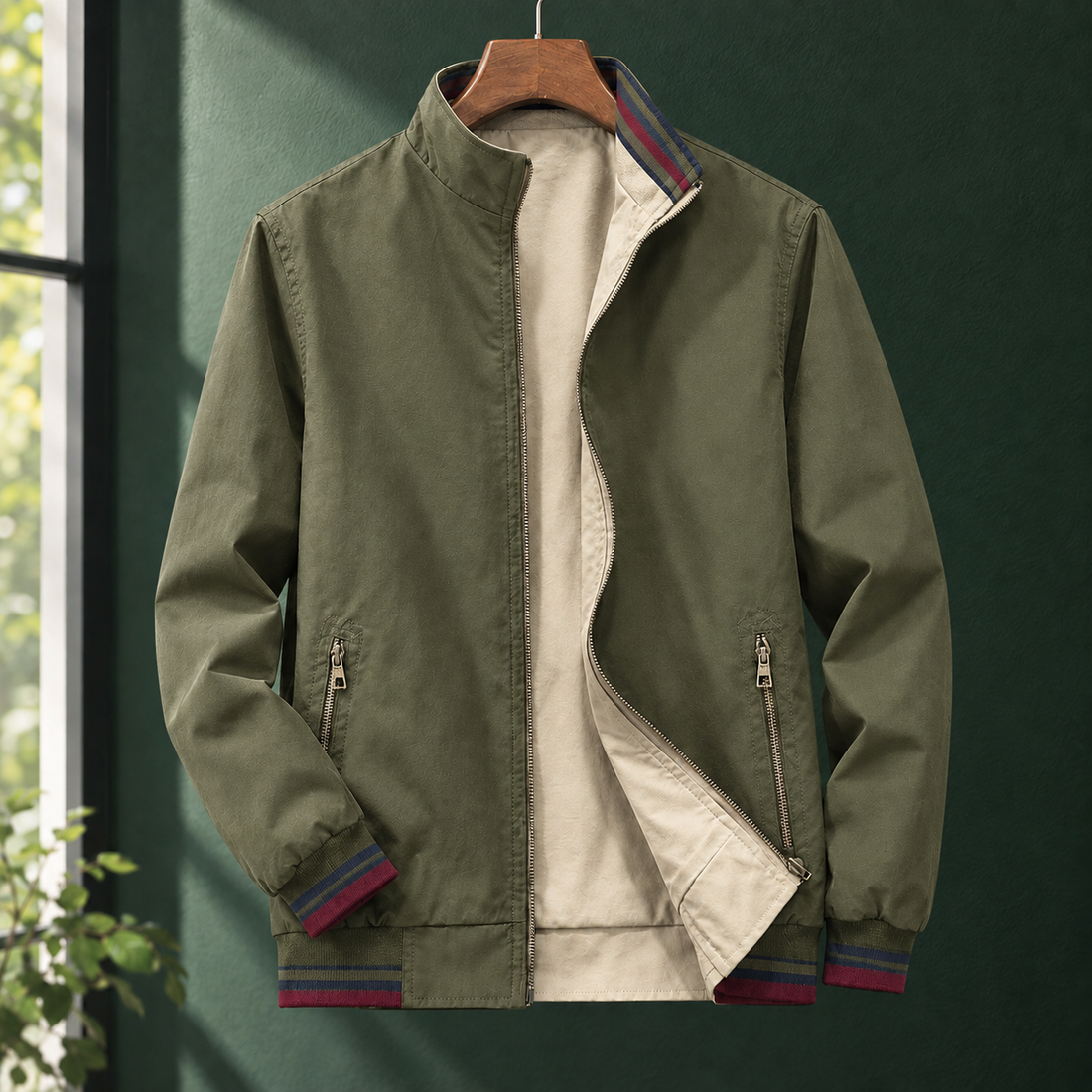 Kasimir-Grant Harrington Jacket - Olive Green