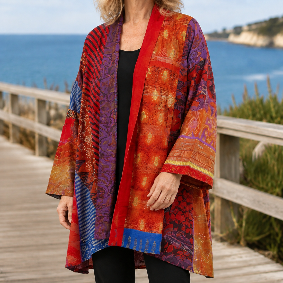 Celine-Sage Patchwork Cardigan - Red