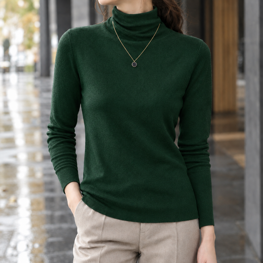 Elowen-Mae Wool Turtleneck - Dark Green