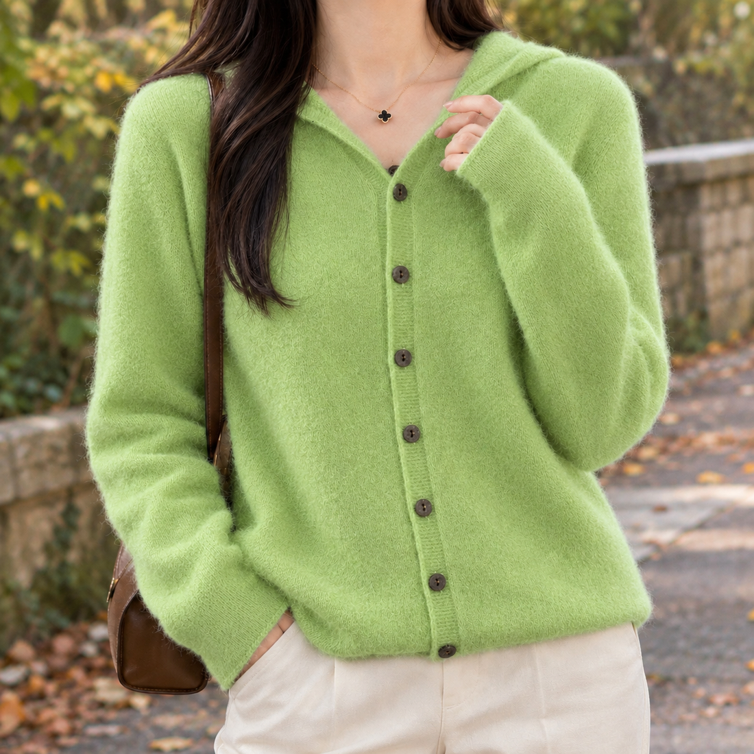 Gemma-Grace Merino Wool Cardigan - Fruit Green