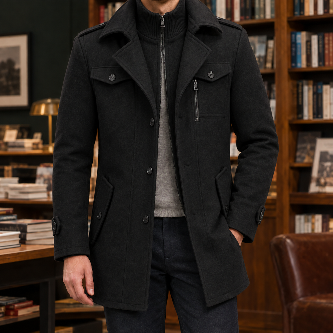 Archie-Miles Double Collar Jacket - Black