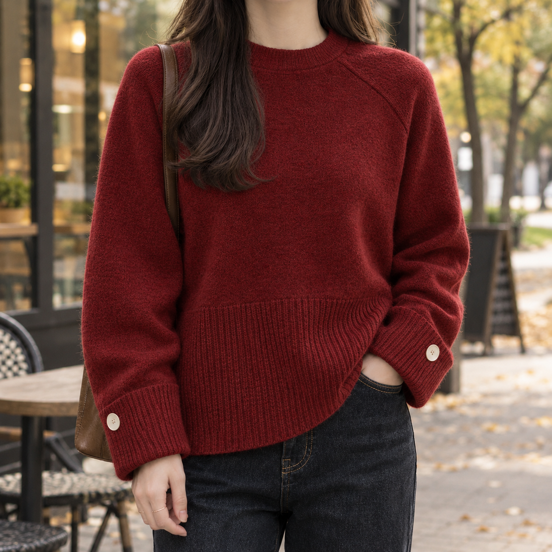 Bethany-Eve Button Cuff Sweater - Red
