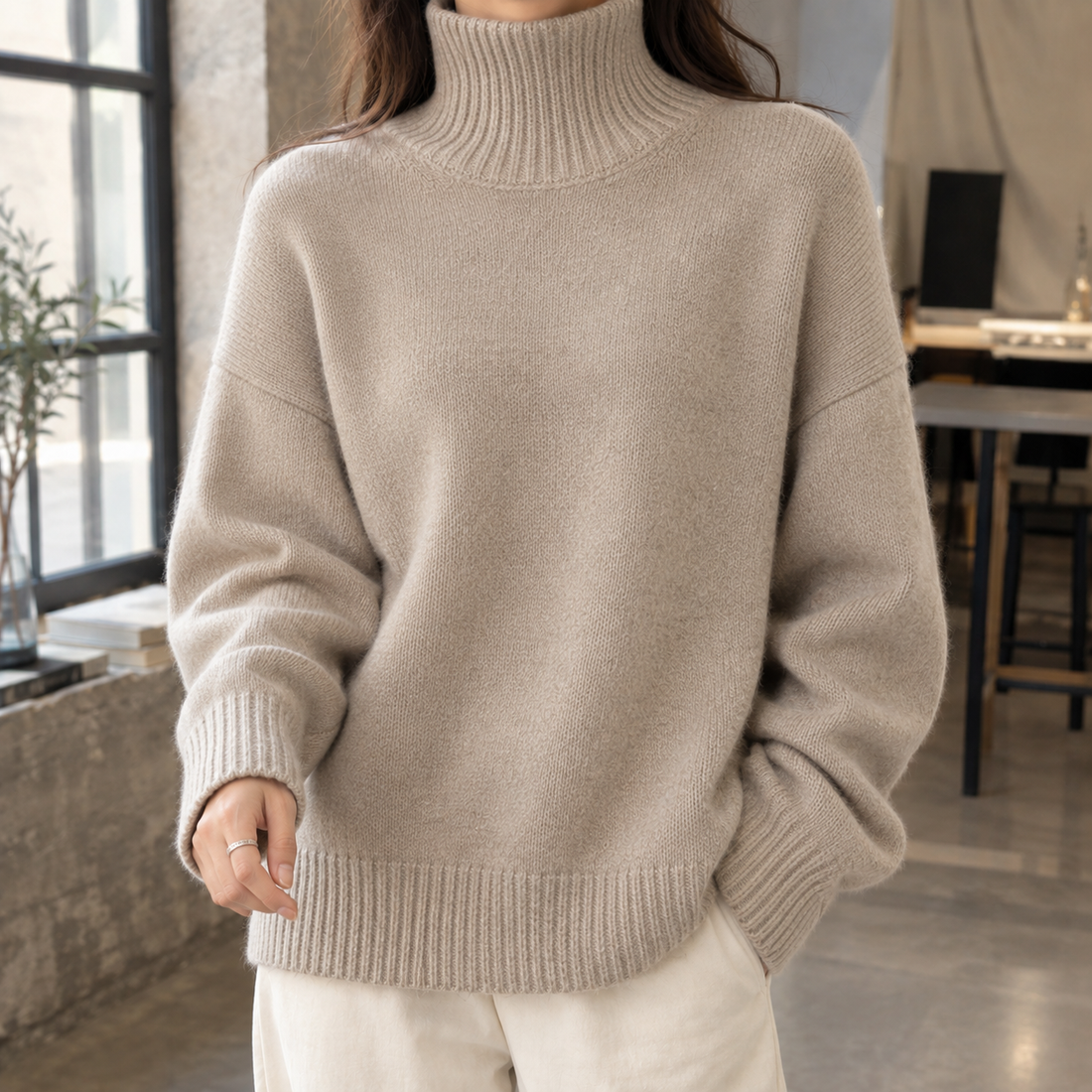 Quinn Turtleneck Sweater - Light Khaki