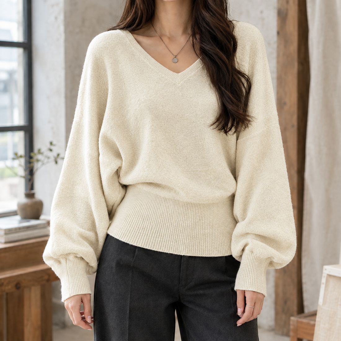 Keira-Skye V Neck Sweater - Apricot
