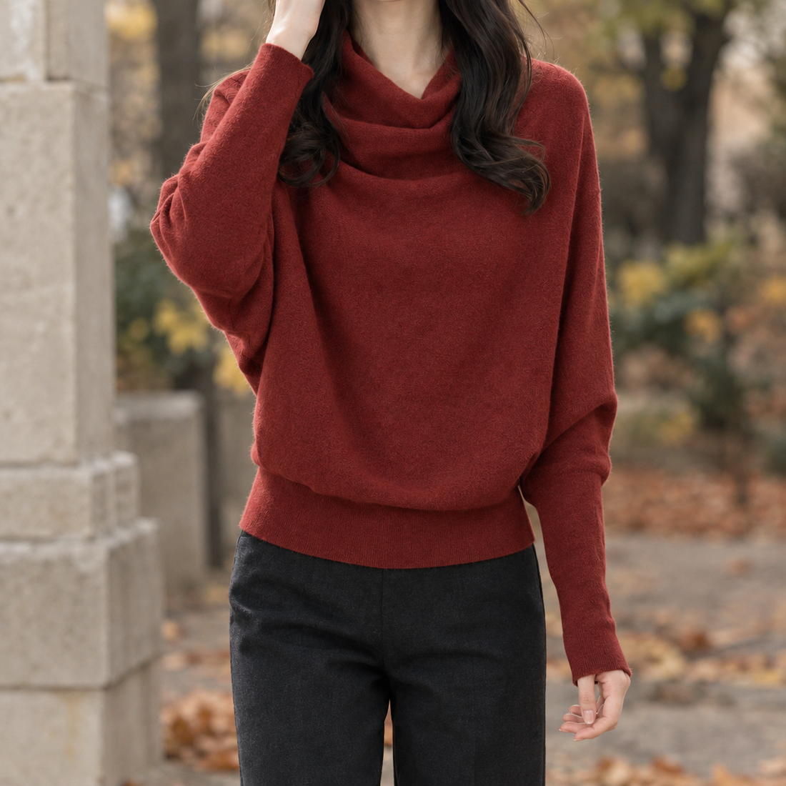 Solange-Grace Cowl Neck Sweater - Red