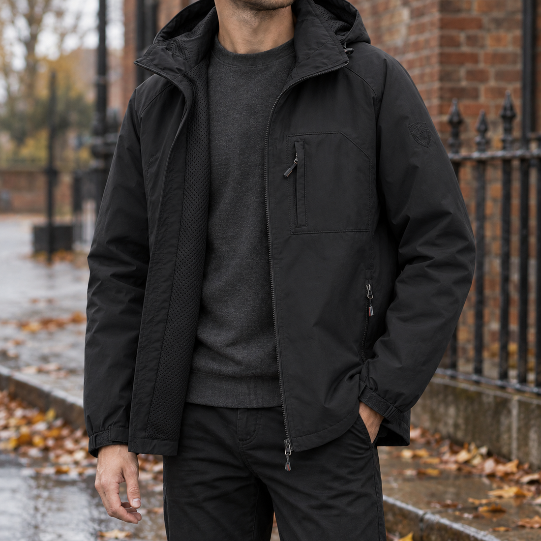 Edmund-Stone Hooded Jacket - Black