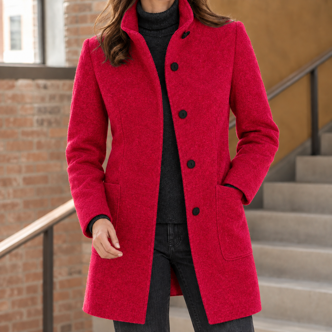 Cora Stand Collar Coat - Red