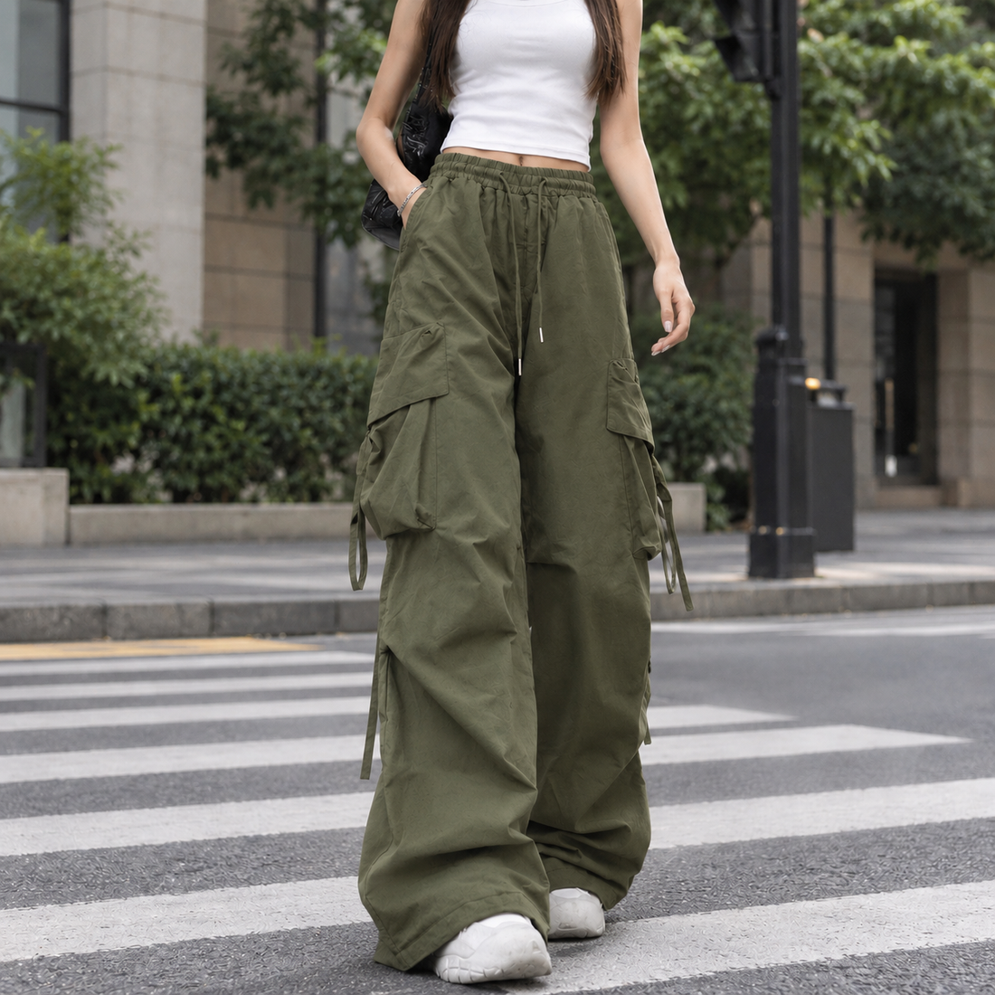 Emilia-Jade Wide Leg Pants - Army Green