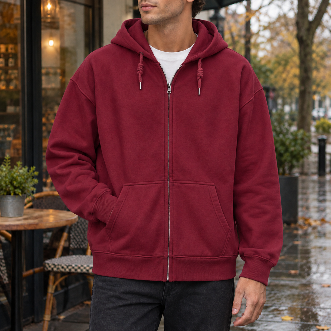 Xavier-Tate Zip-Up Hoodie - Wine Red
