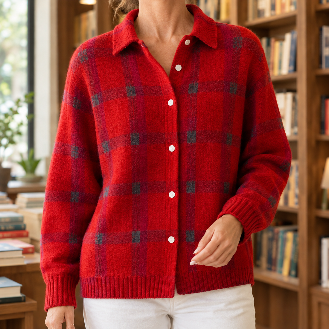 Esme-June Plaid Sweater - Red