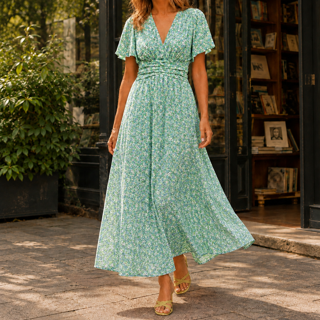 Simone Floral Maxi Dress - Green
