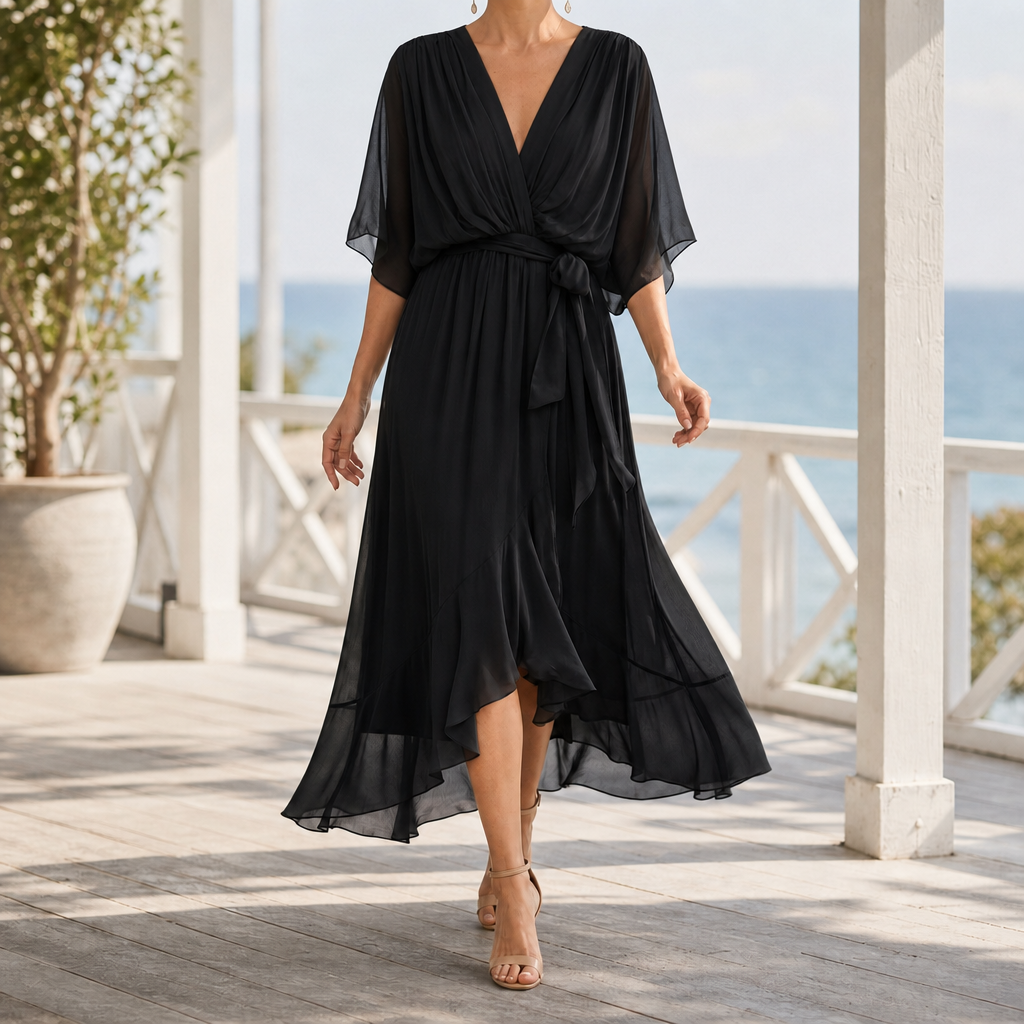 Jacinta Flowing Midi Dress - Black