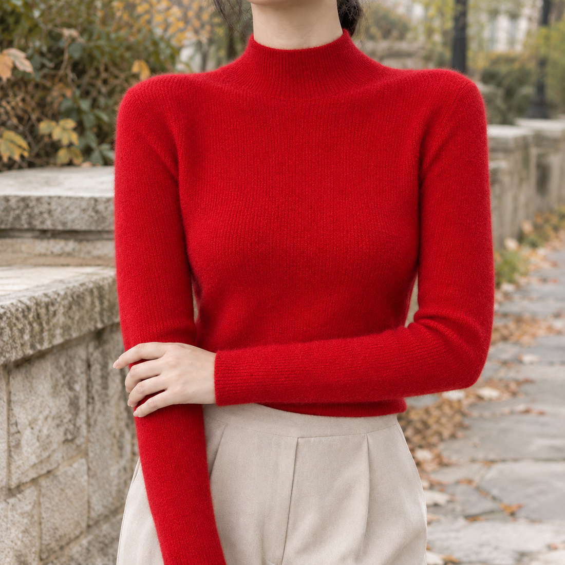 Danielle-Kate Mock Neck Sweater - Cherry Red