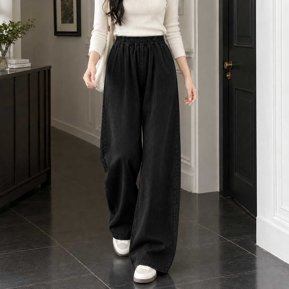 Andrina Wide Leg Pants - Black (lengthened standard)