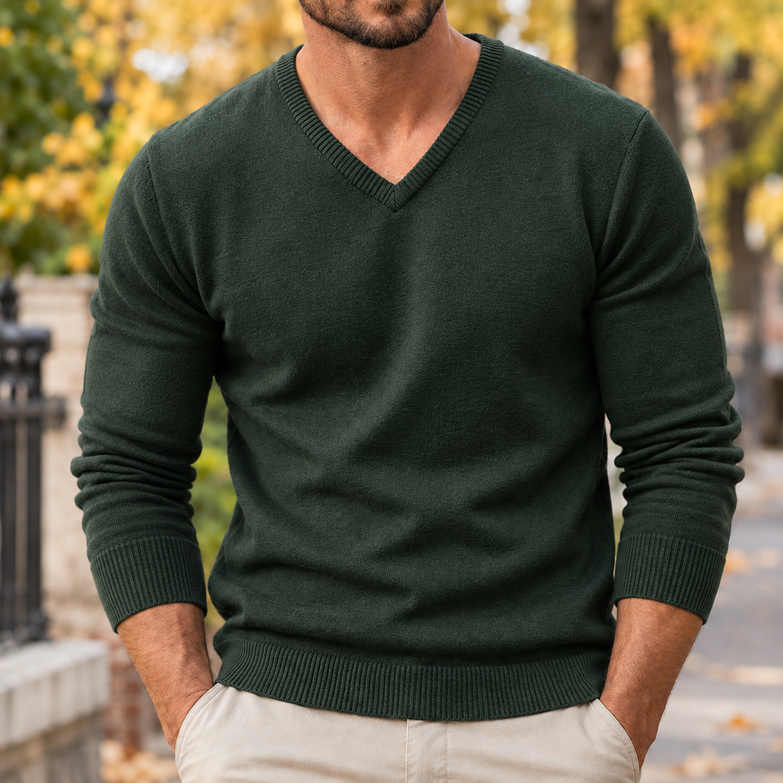 Gregory-Tate V Neck Sweater - Army Green