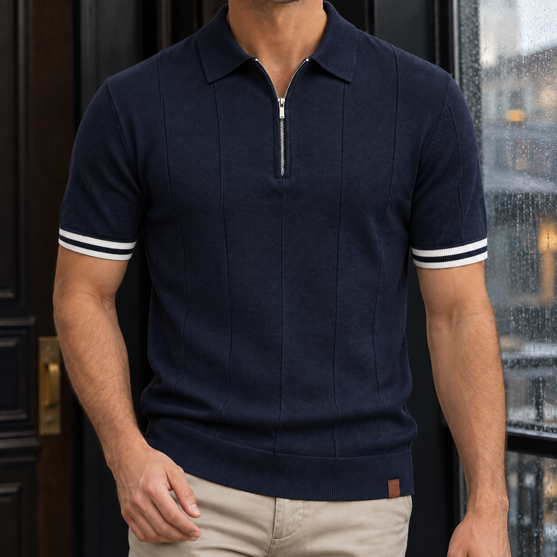Rodolphe-Hayes Zip Polo Shirt - Navy Blue