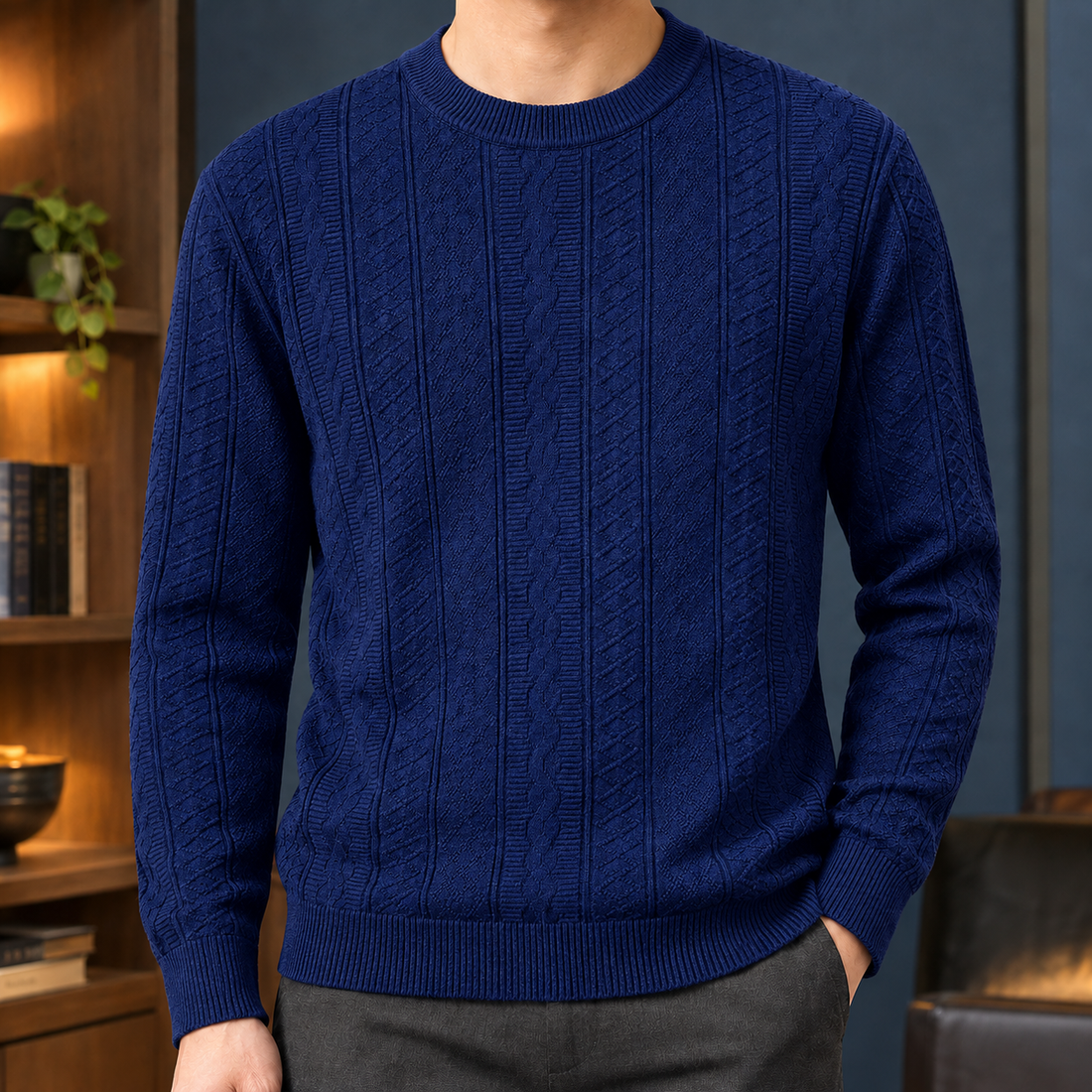 Warrick-Scott Cable Knit Sweater - Navy Blue