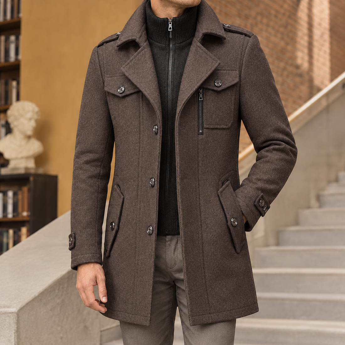 Benoit-Reid Double Collar Coat - Coffee Color