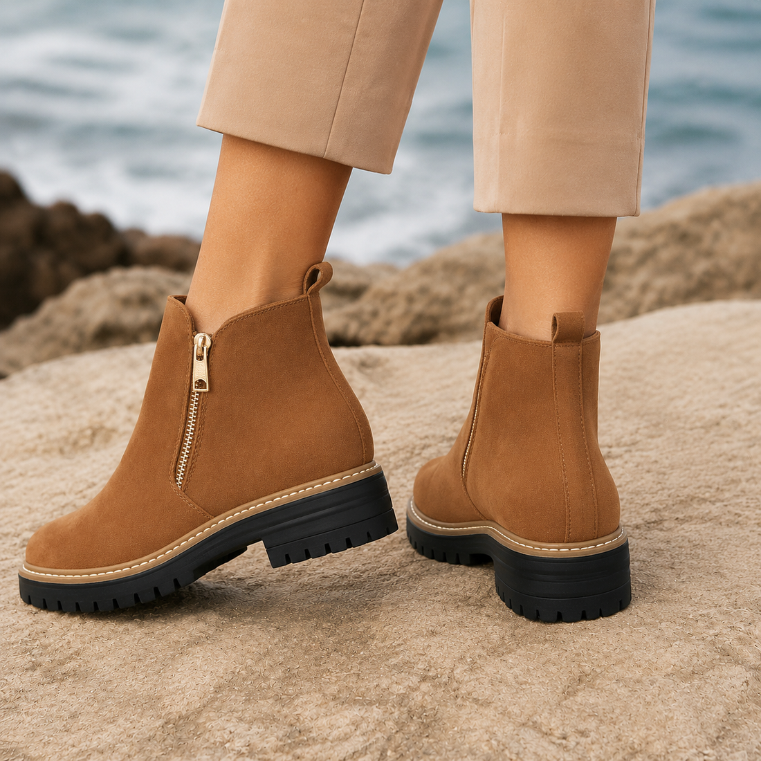 Neroni Zip Ankle Boots - Brown