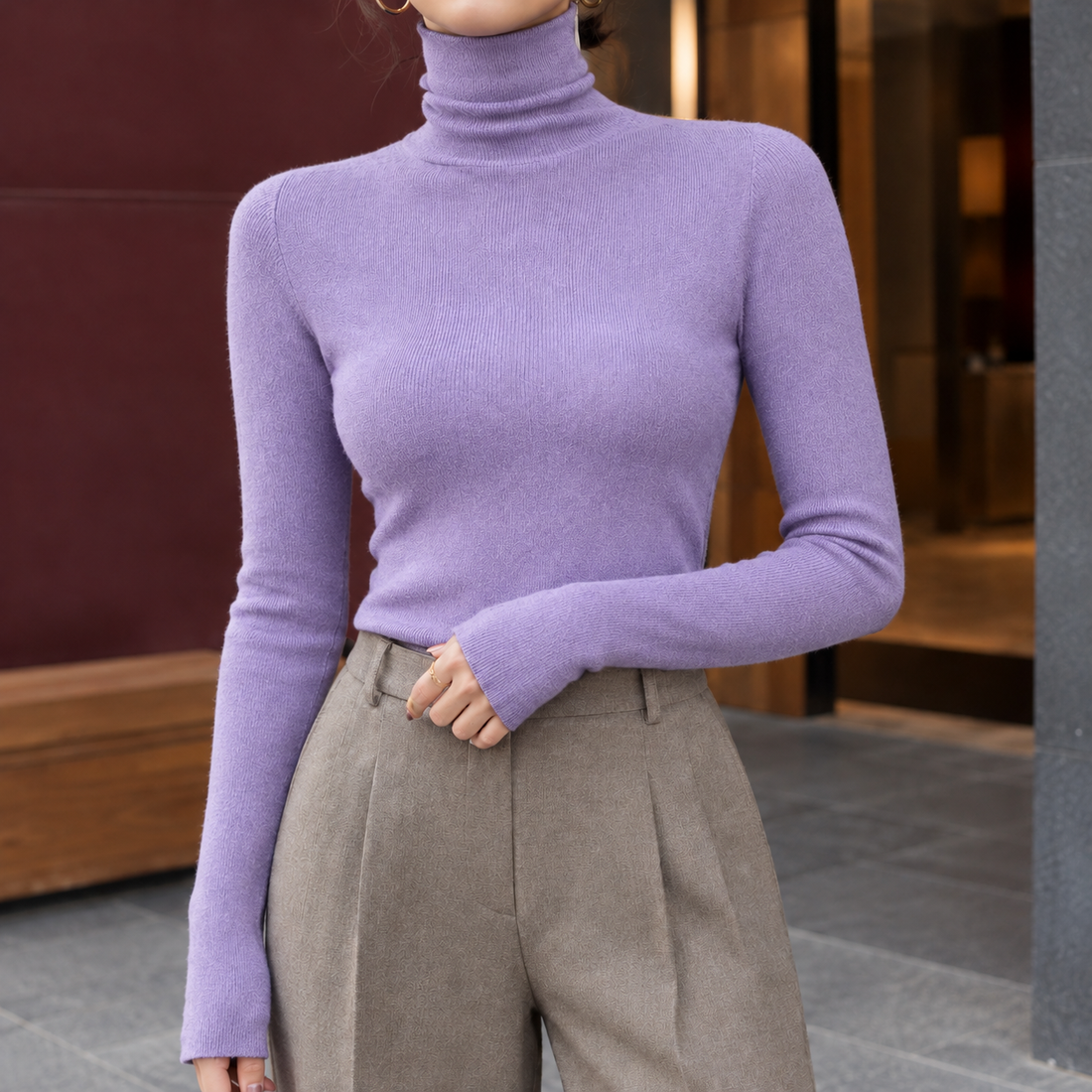 Nerissa-Skye Ribbed Turtleneck - Purple