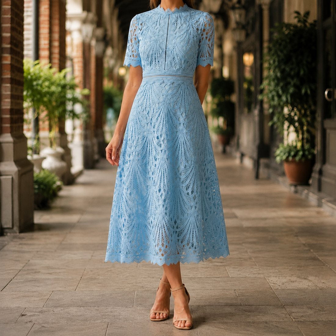 Faye Lace Midi Dress - Light Blue