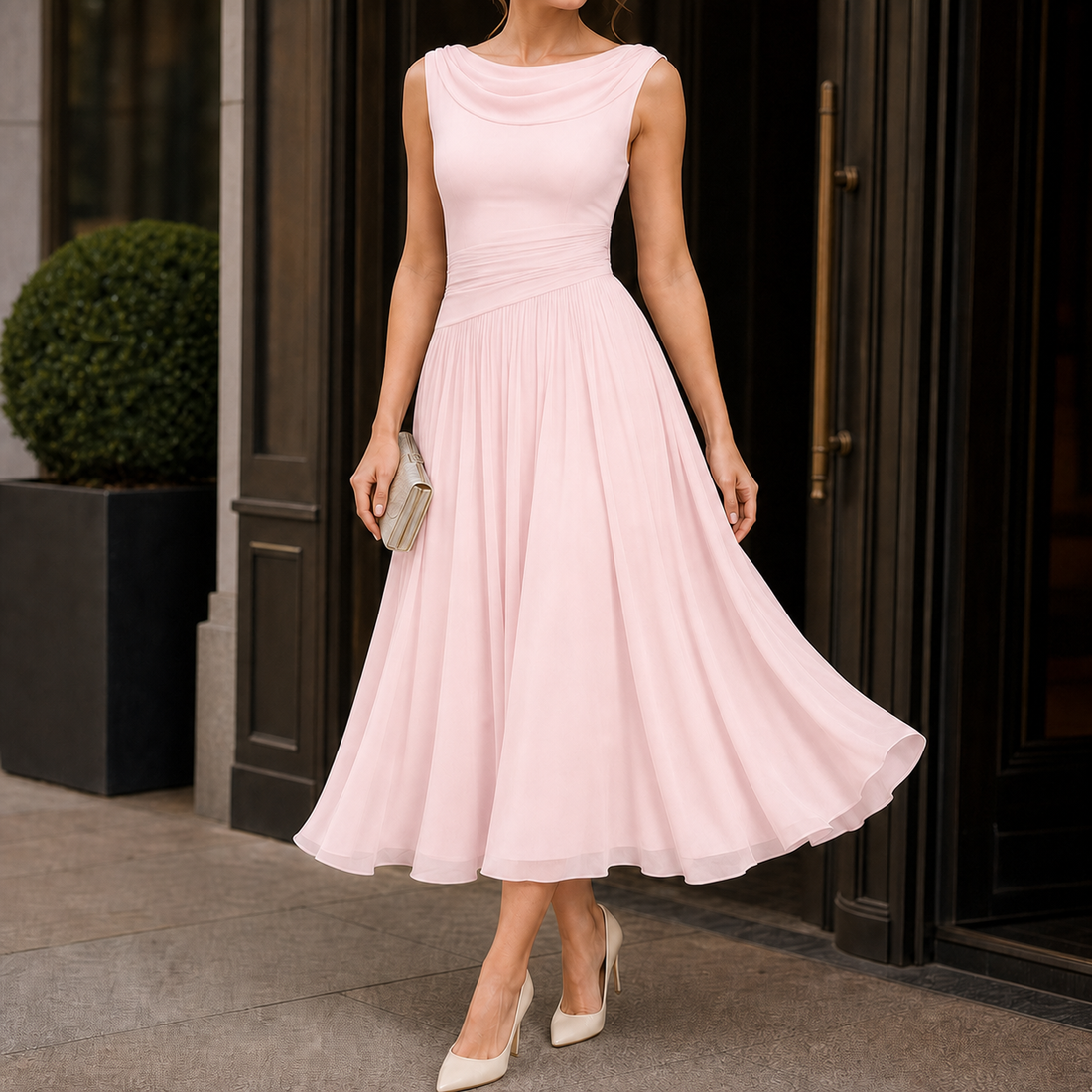 Verity Draped Midi Dress - Pink