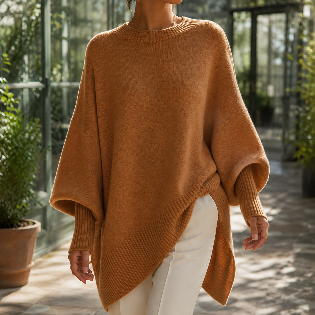 Nora Poncho Sweater - Brown