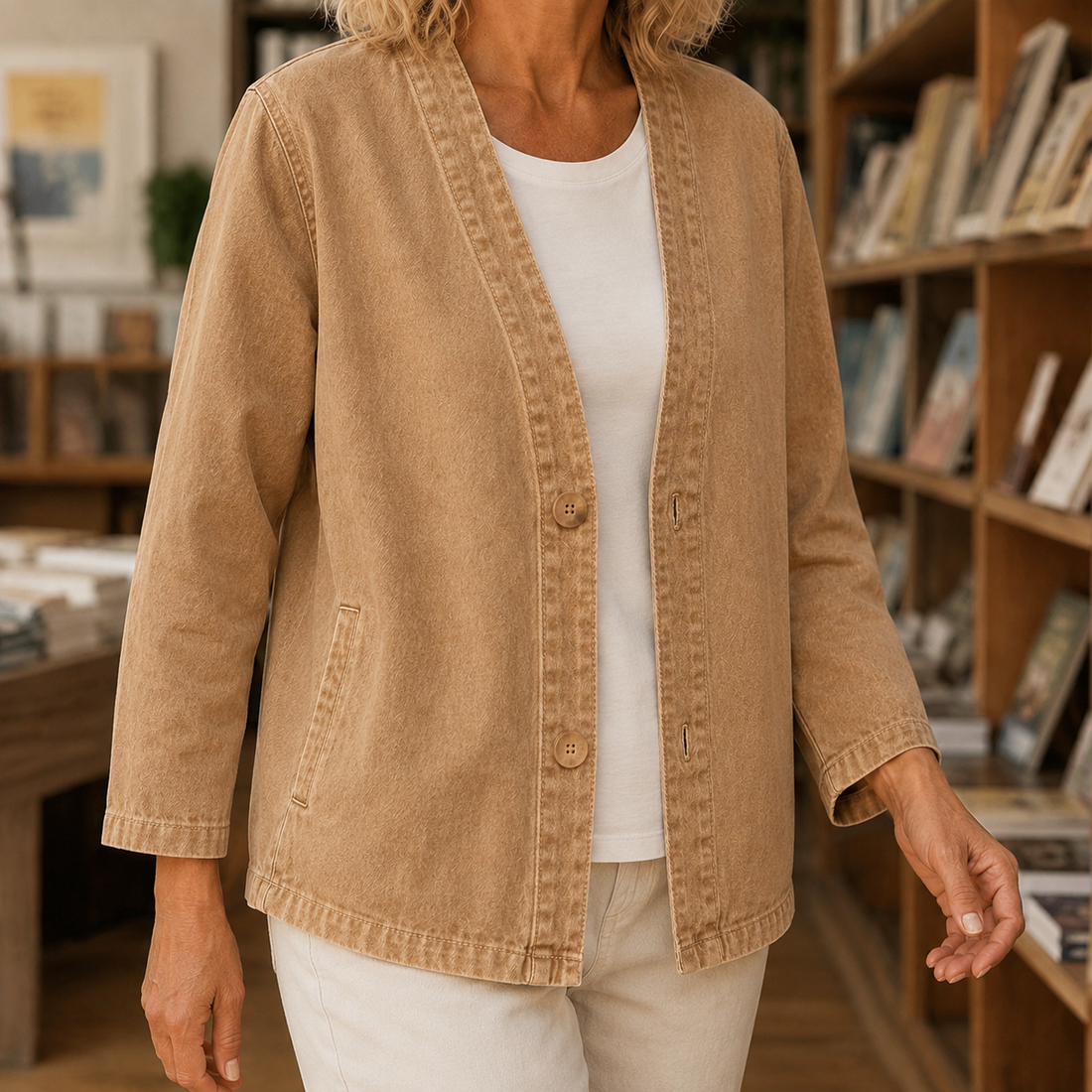Adele-Jade Washed Cotton Jacket - Khaki