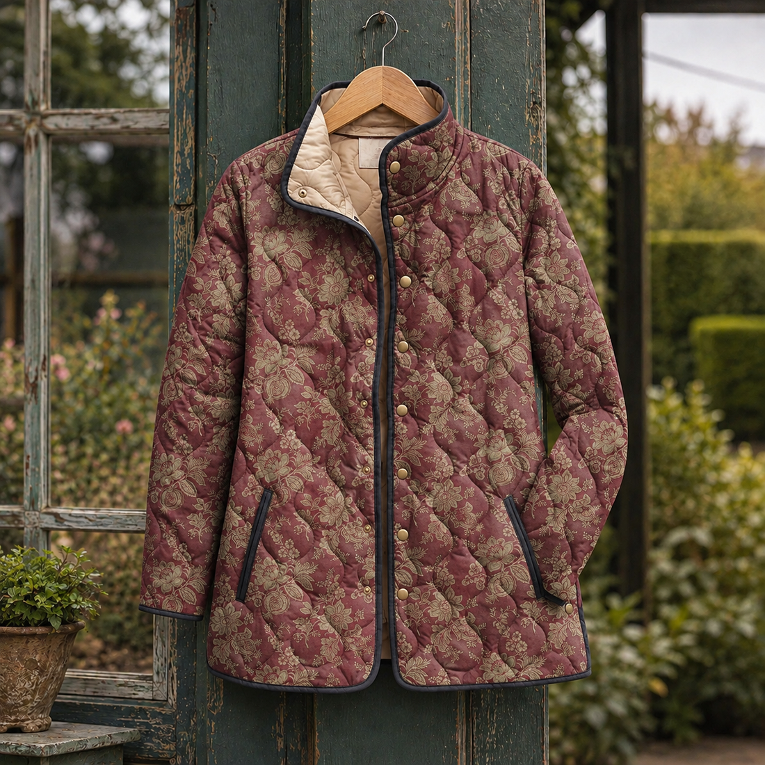 Adriana-Claire Quilted Jacket - Burgundy Floral