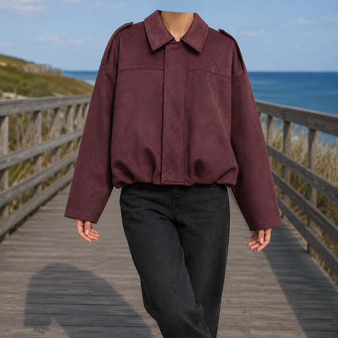 Bernadette-Skye Suede Bomber Jacket - Burgundy