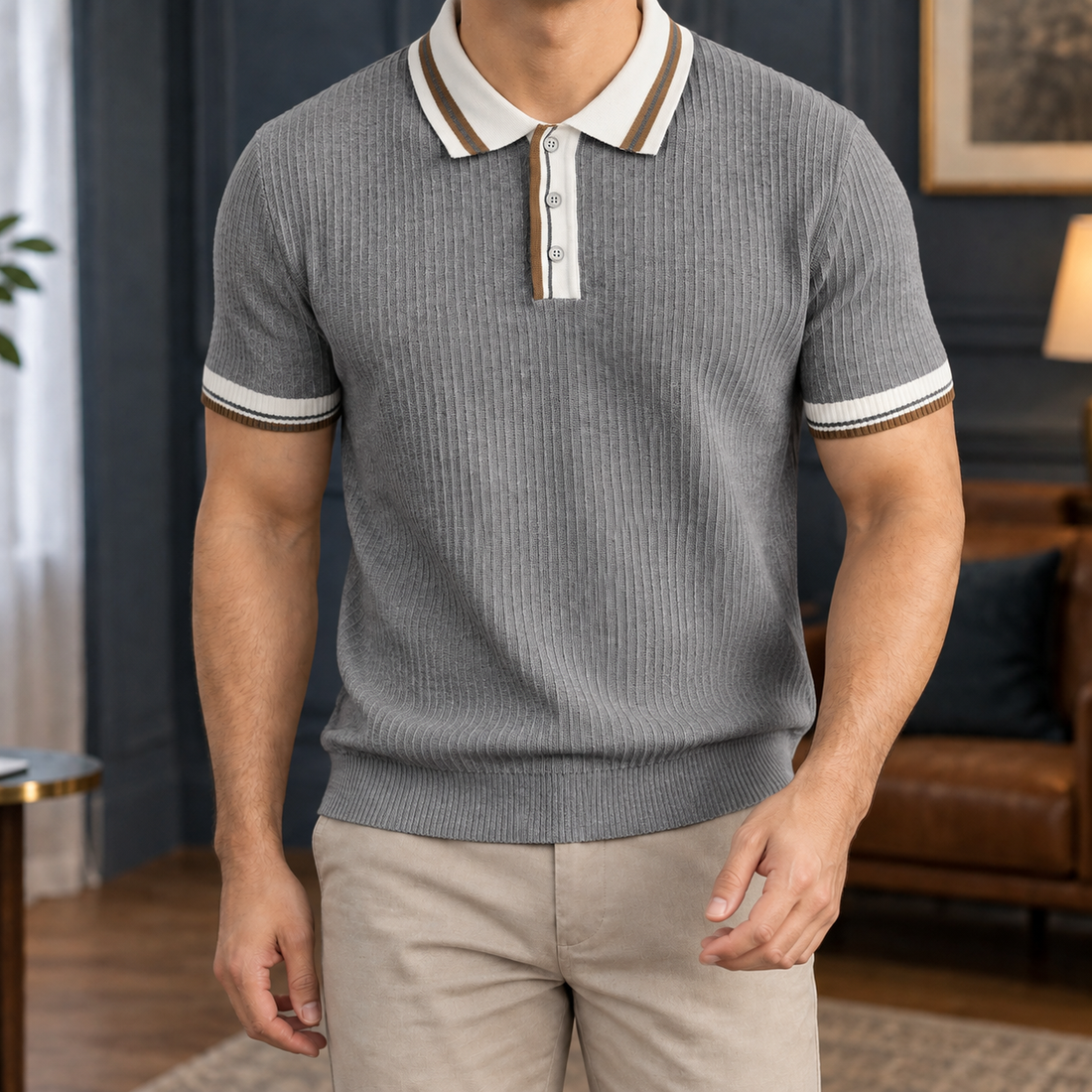 Asher Ribbed Polo - Silver Gray