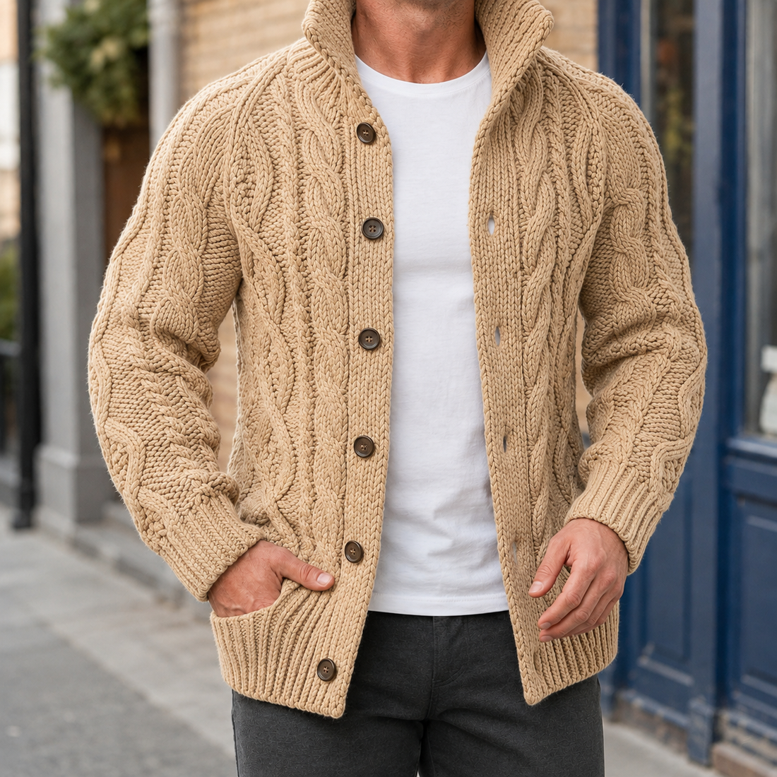 Hugo-Dean Cable Knit Sweater - Light Brown