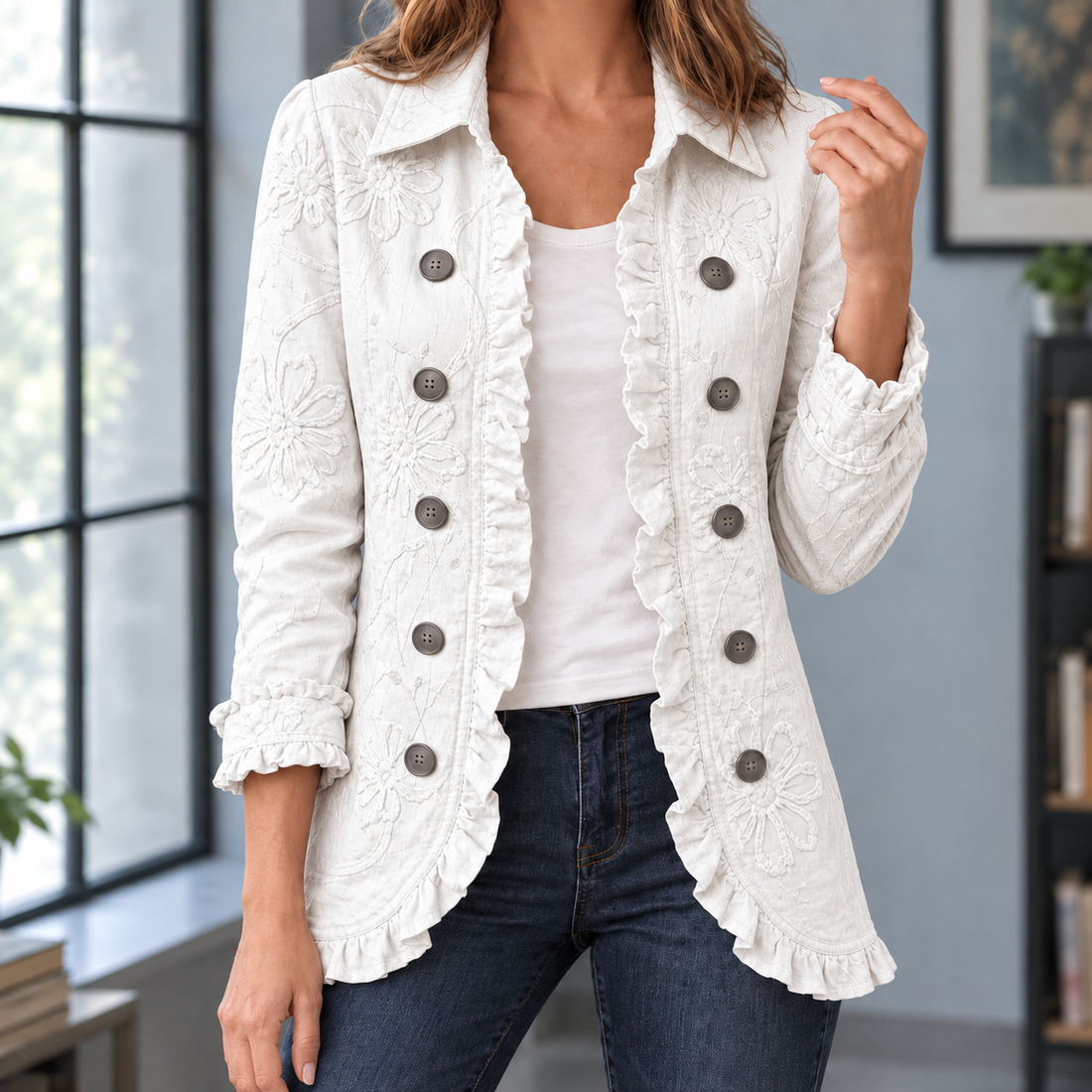 Carina-Elise Ruffle Jacket - White