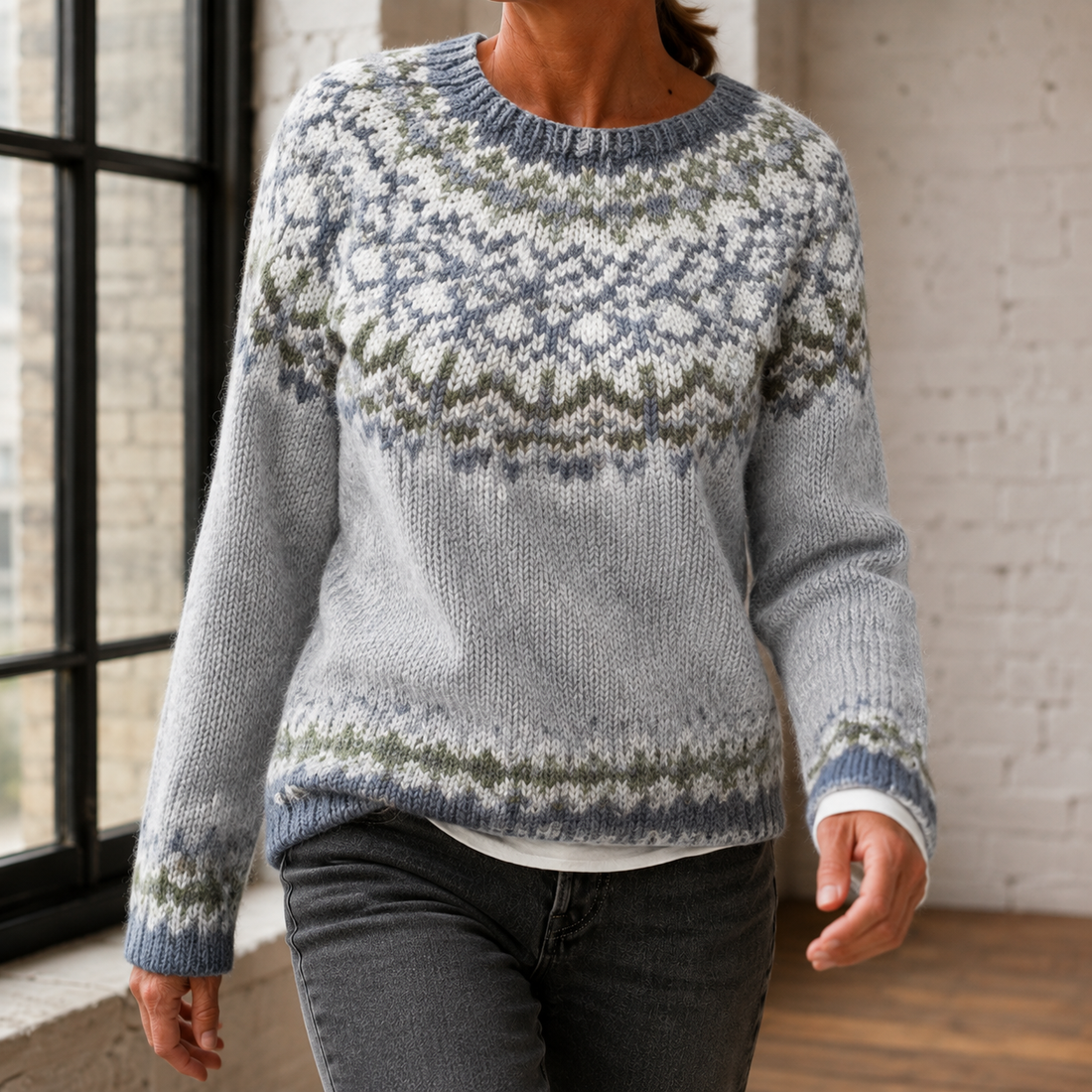 Sylvie-Faye Fair Isle Sweater - Gray