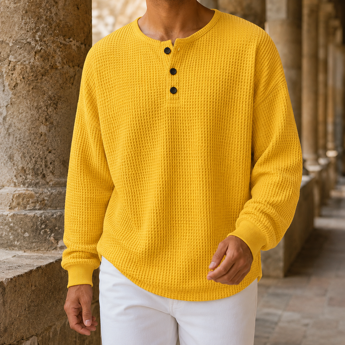 Stefan-Wade Waffle Sweater - Yellow