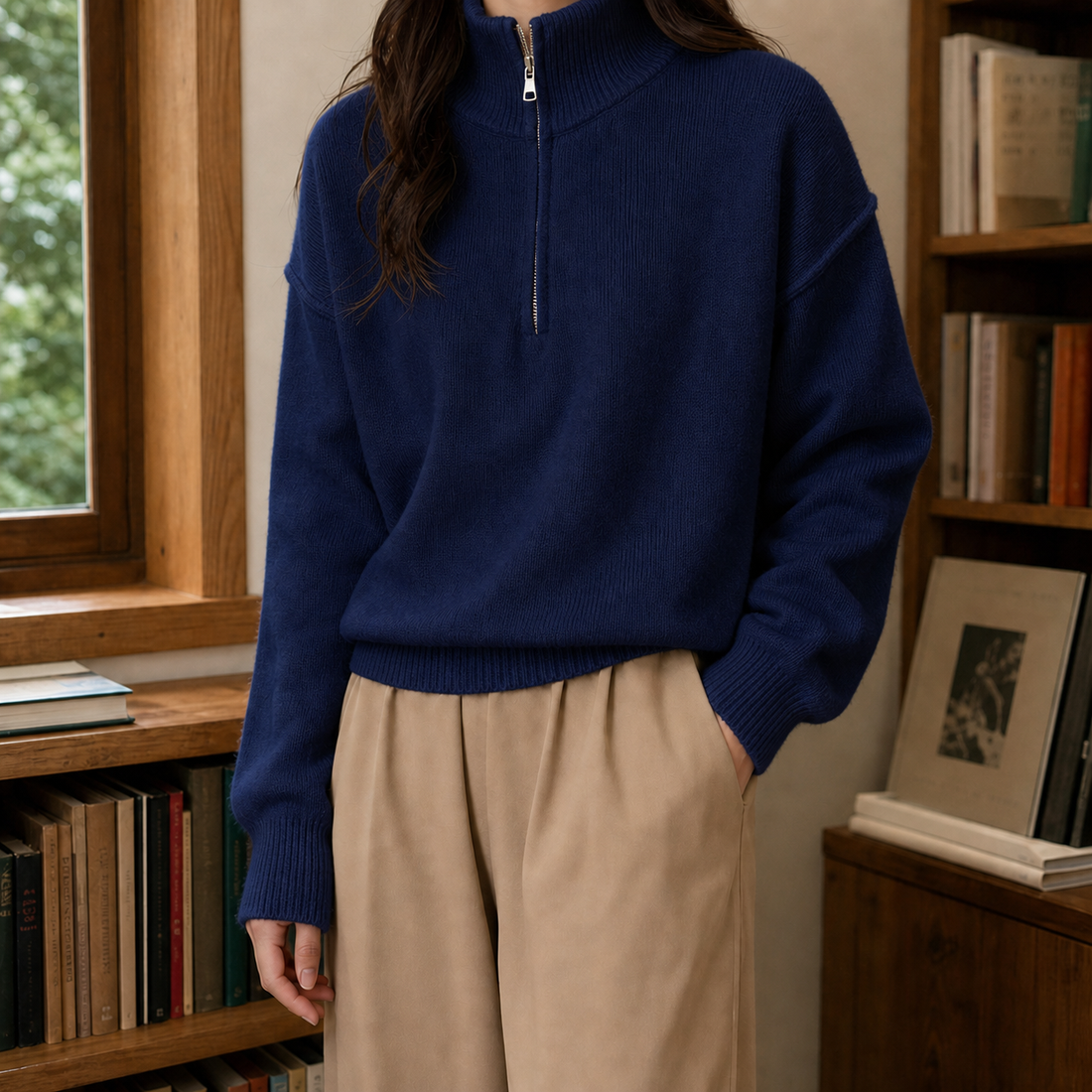 Avaline Half Zip Sweater - Navy Blue
