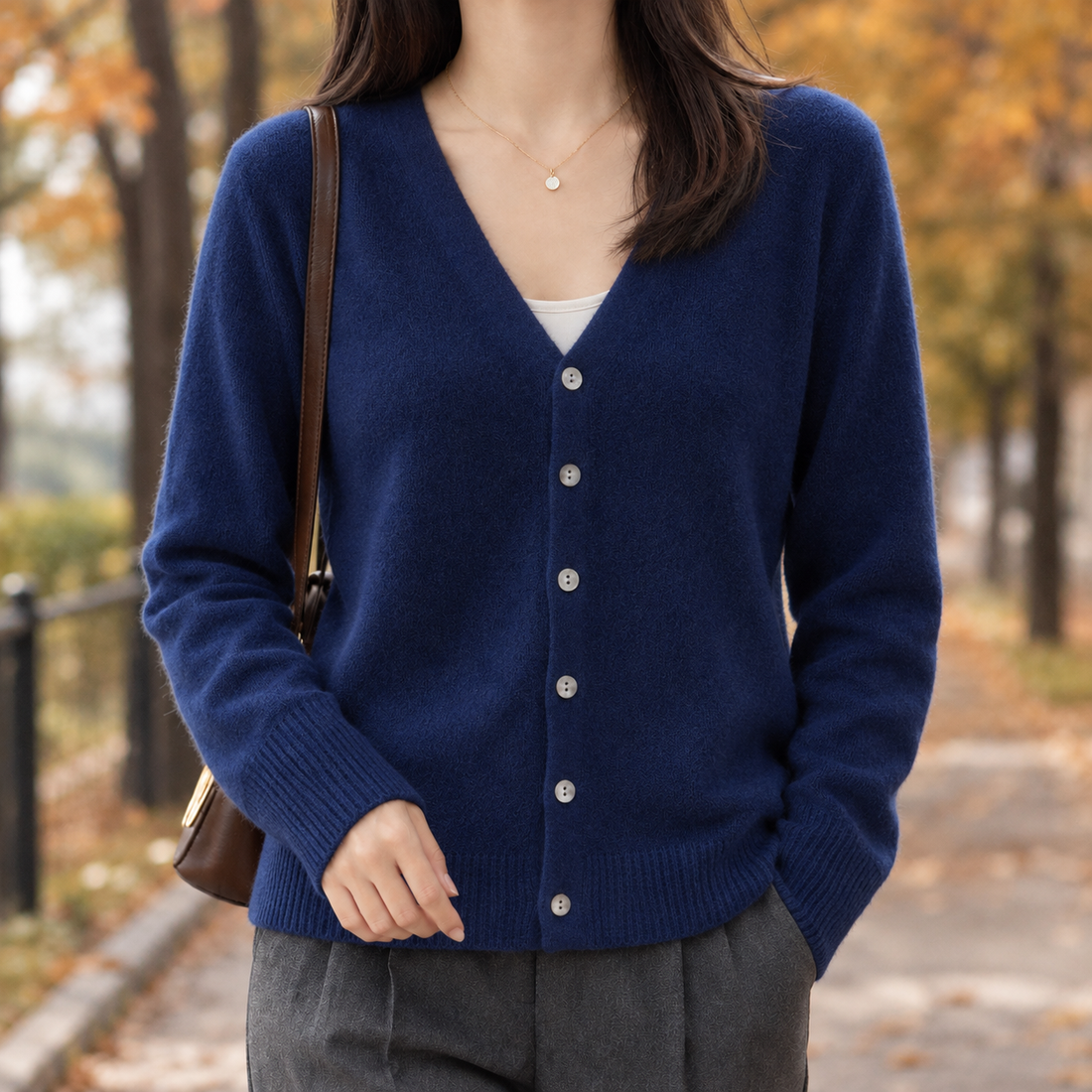 Brooke-Grace V Neck Cardigan - Navy Blue