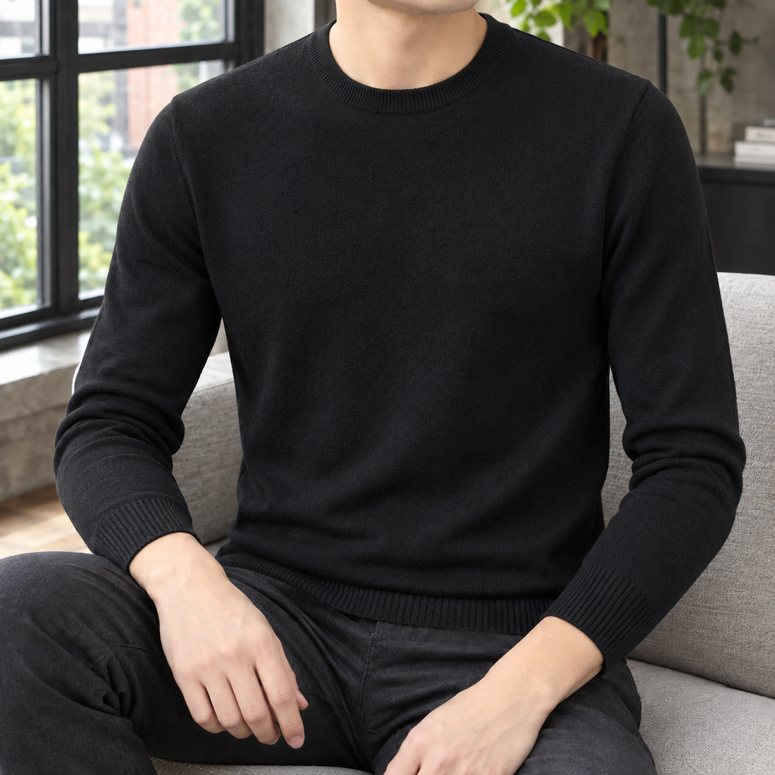 Edmund-Stone Crew Neck Sweater - Black