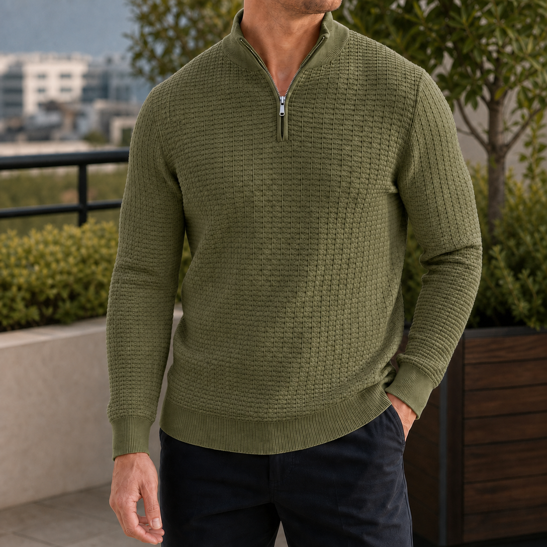 Octavian Quarter Zip Sweater - Army Green