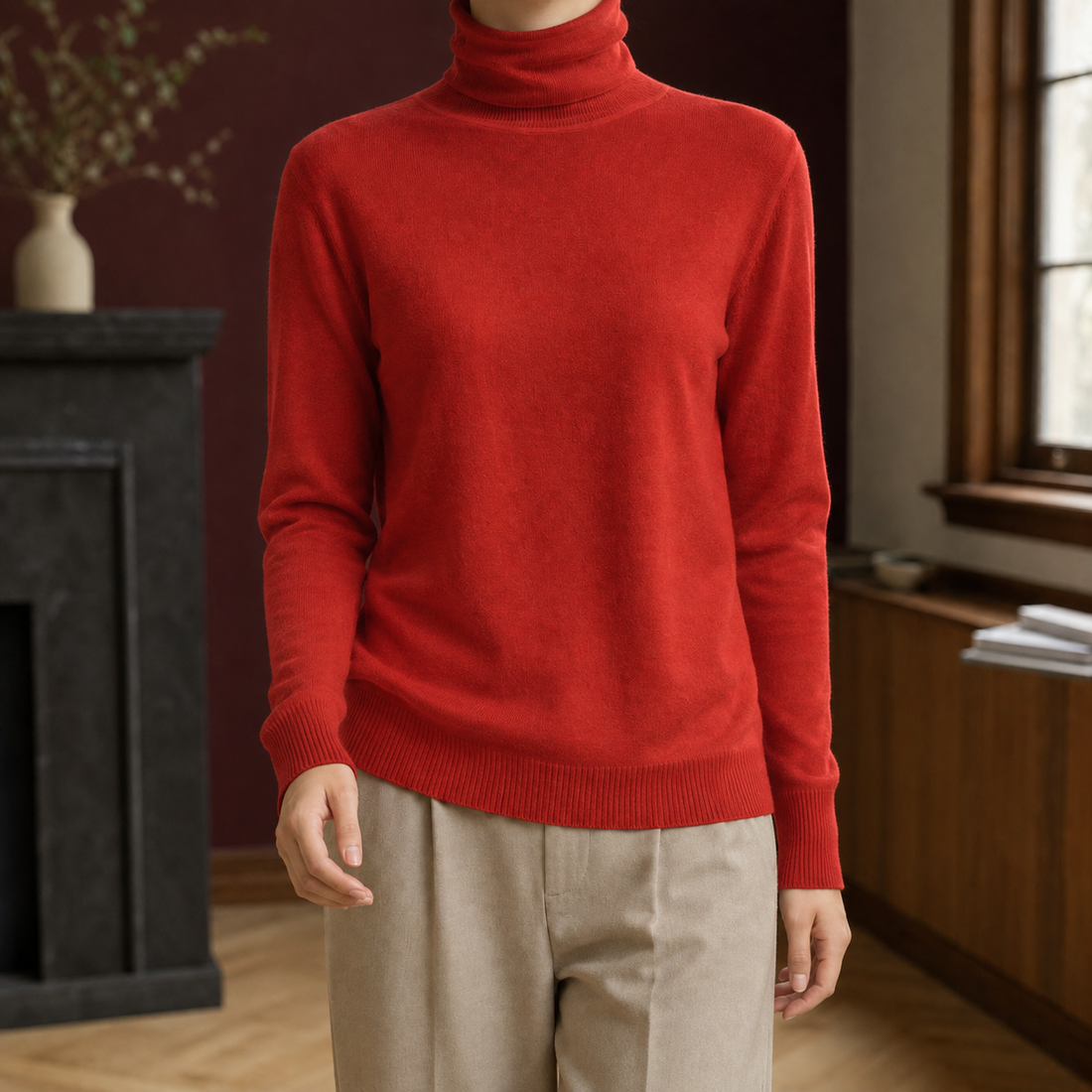 Leah-Sage Wool Turtleneck Sweater - Cinnabar Red