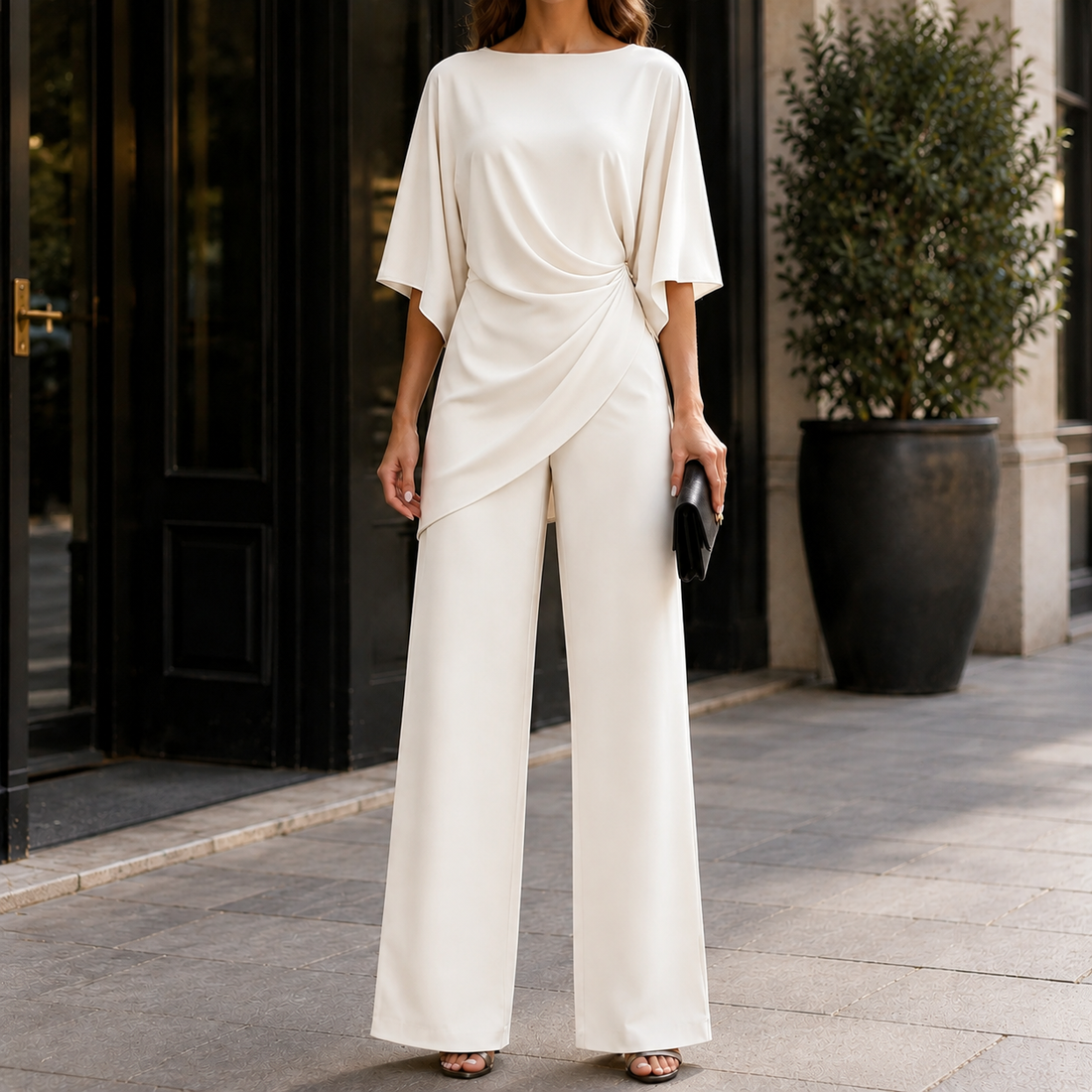 Katia-Sage Draped Set - White