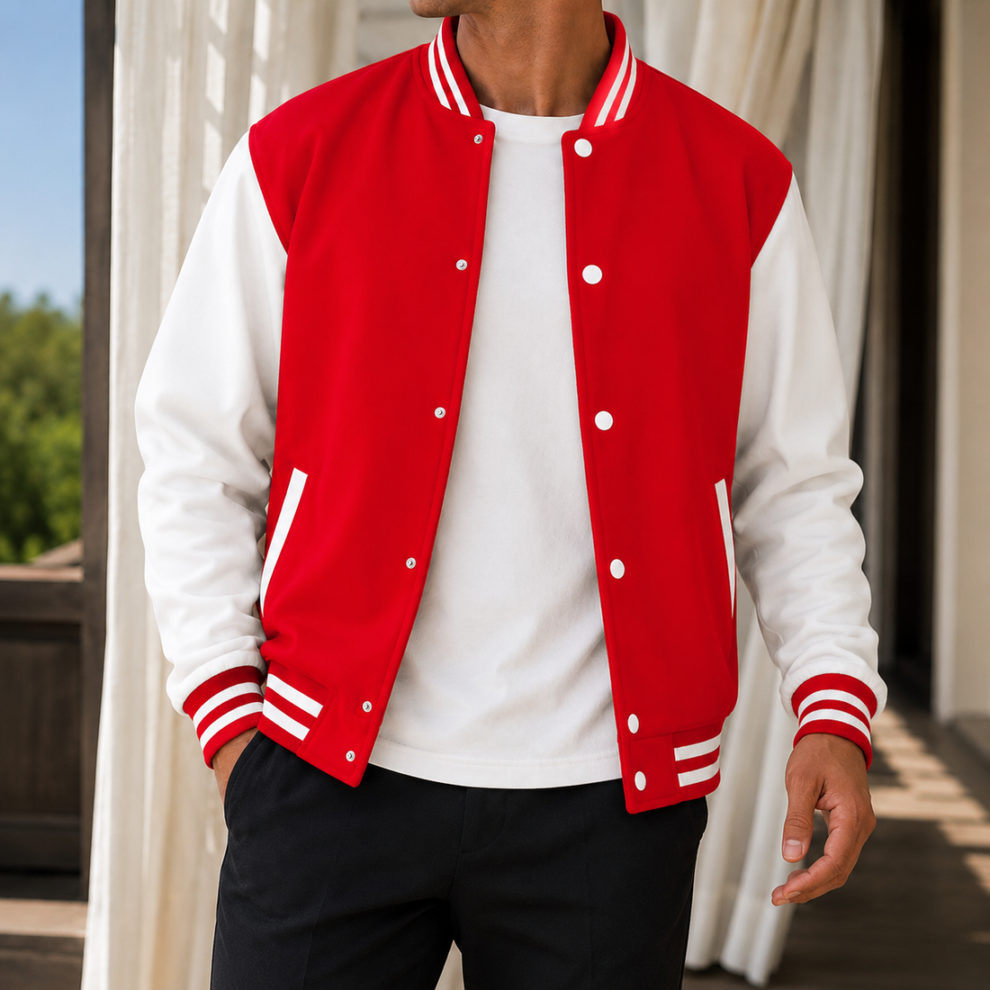 Blaise-Grey Varsity Jacket - Red
