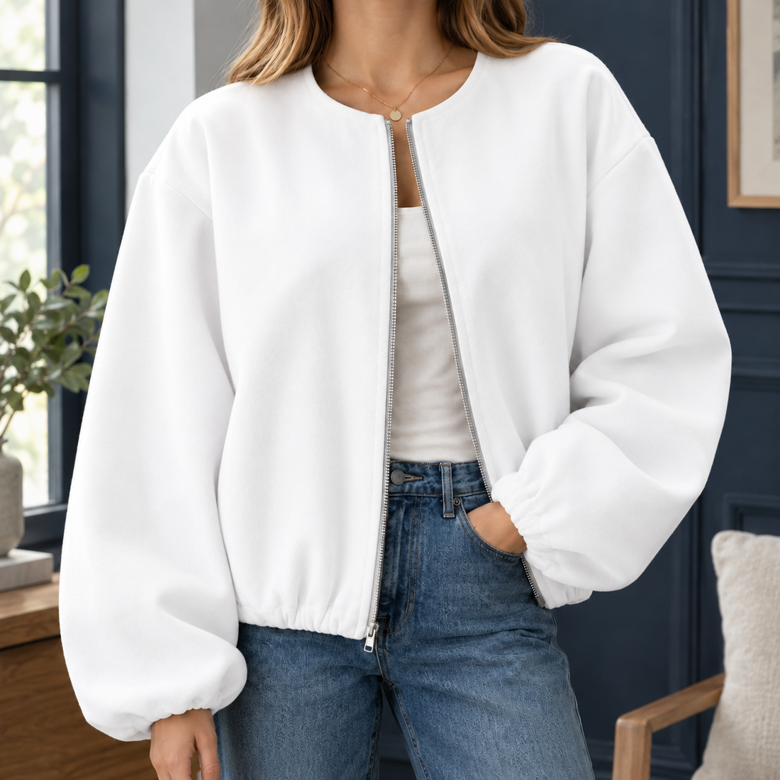Laurel-Rae Balloon Sleeve Jacket - White
