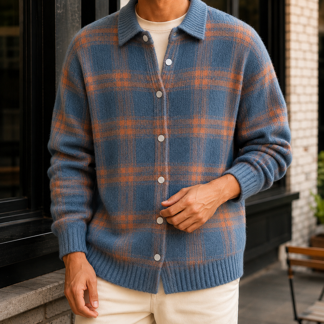 Marcel Plaid Cardigan - Blue