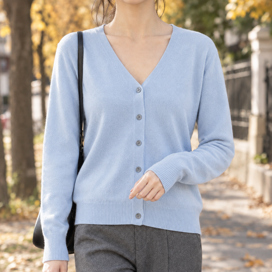 Albertine-Jade V Neck Cardigan - Light Blue