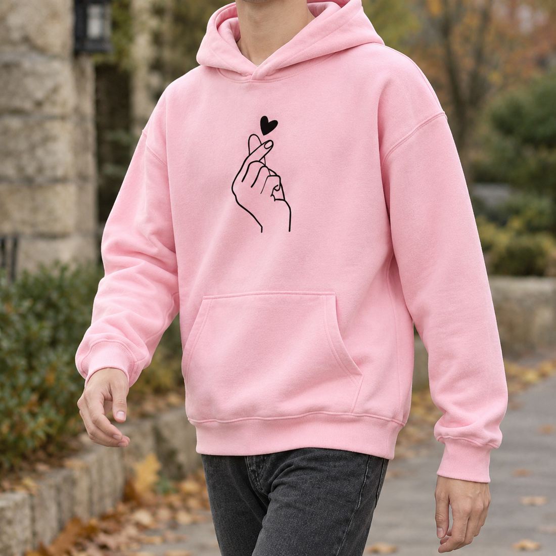 Dario-Jude Graphic Hoodie - Finger To Heart-dark Pink