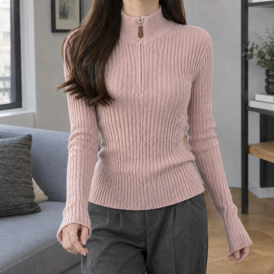 Jasmine Half Zip Top - Pink